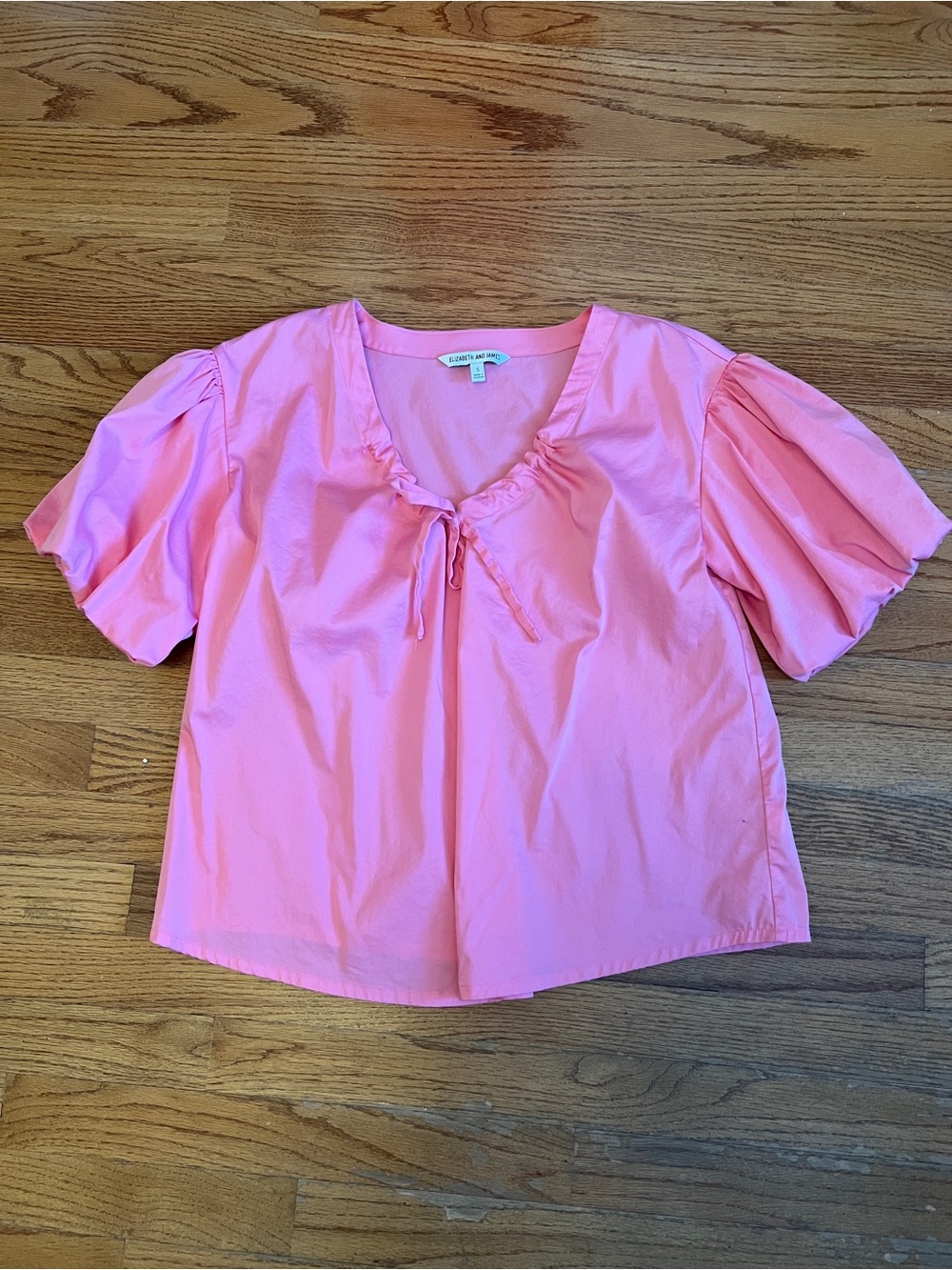 Elizabeth and James Pink Puff-Sleeve Tie-Neck Blouse